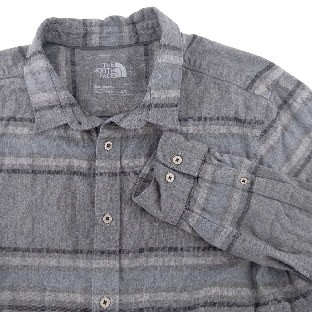 The North Face Mens Large Approach Plaid Flannel Long Sleeve Shirt Gray Gorpcore